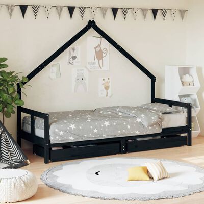 vidaXL Kinderbedframe 80x200 cm massief grenenhout zwart