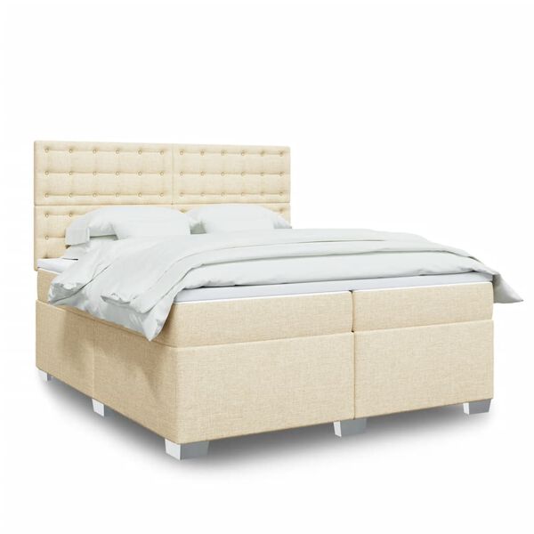 vidaXL Boxspring met matras stof cr&egrave;mekleurig 200x200 cm