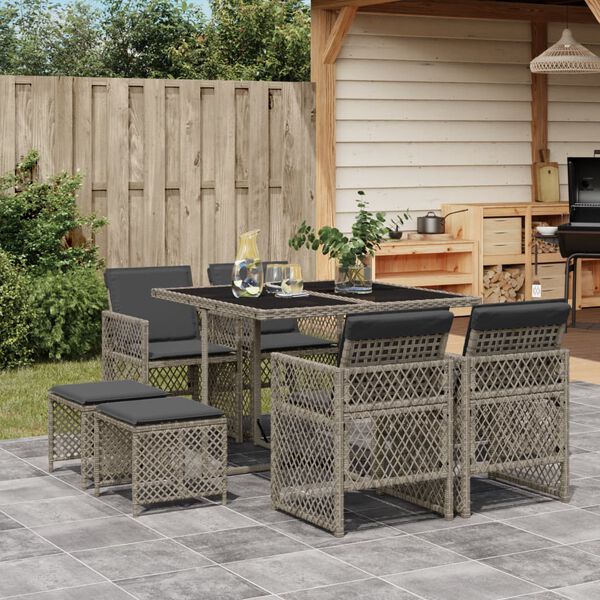 vidaXL 9-delige Tuinset met kussens poly rattan grijs