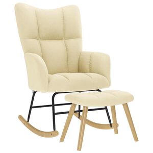 vidaXL Schommelstoel met voetenbank stof cr&egrave;mekleurig