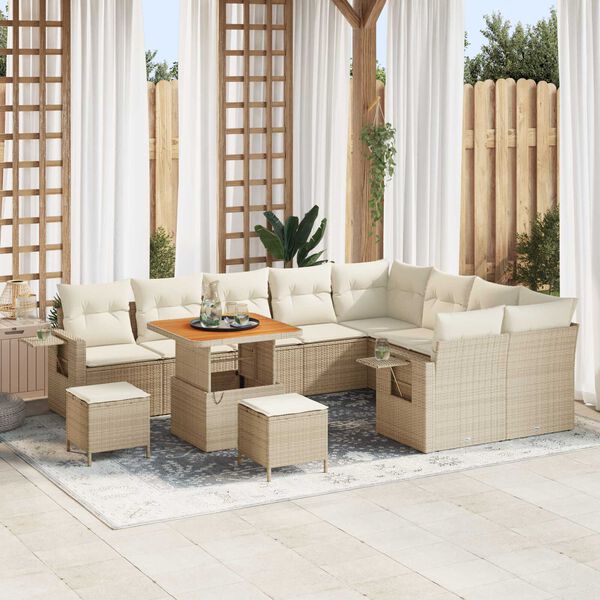 vidaXL Tuinbankenset met kussen 12 pcs Beige en Cr&egrave;me poly rattan