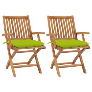 vidaXL Tuinstoelen 2 st met heldergroene kussens massief teakhout