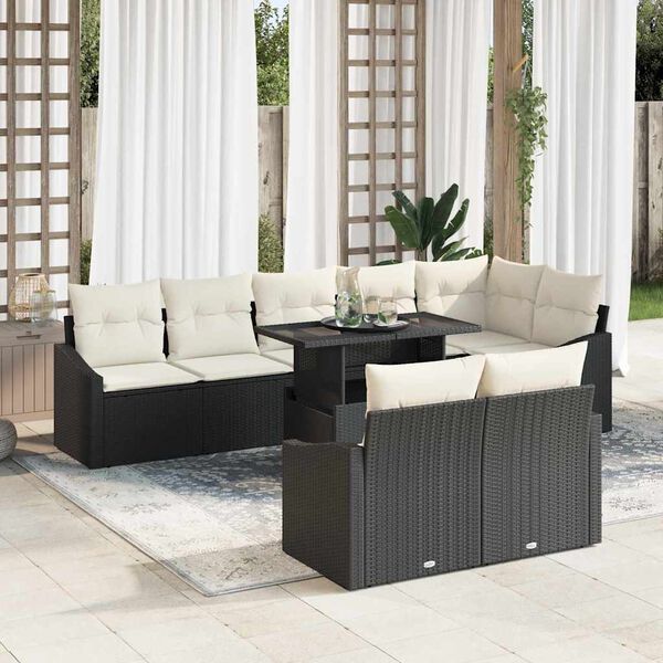 vidaXL Tuin Sofa Set met kussen met opslag 9 pcs Zwart en Cr&egrave;me