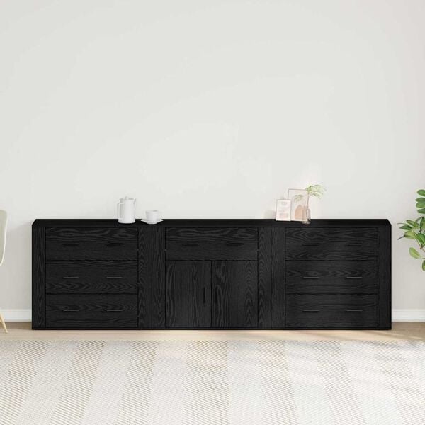 vidaXL Dressoir met lade Zwart Eiken 240 x 33 x 70 cm Bewerkt hout