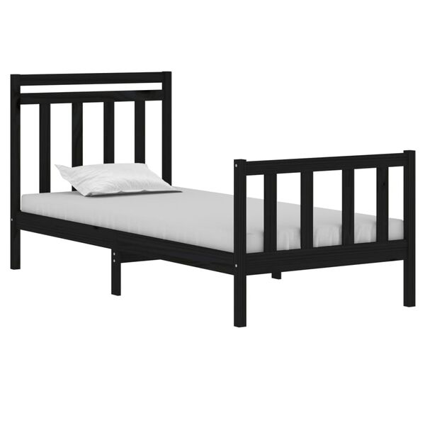 vidaXL Bedframe massief hout zwart 75x190 cm