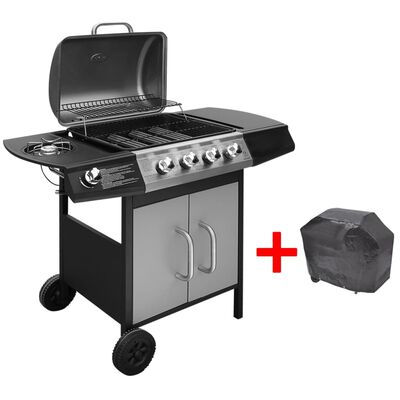 vidaXL Gasbarbecue 4+1 kookzone zwart en zilver