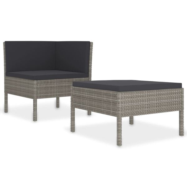 vidaXL 2-delige Loungeset met kussens poly rattan grijs