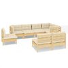 vidaXL 8-delige Loungeset met cr&egrave;mekleurige kussens massief grenenhout