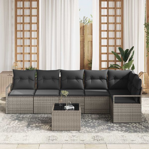vidaXL Tuin Sofa Set met kussen met opslag 7 pcs Lichtgrijs