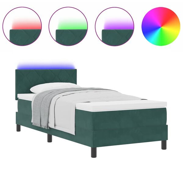 vidaXL LED Box Spring Bed met matras Donkergroen 90 x 190 cm Fluweel