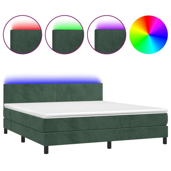 vidaXL Boxspring met matras en LED fluweel donkergroen 180x200 cm