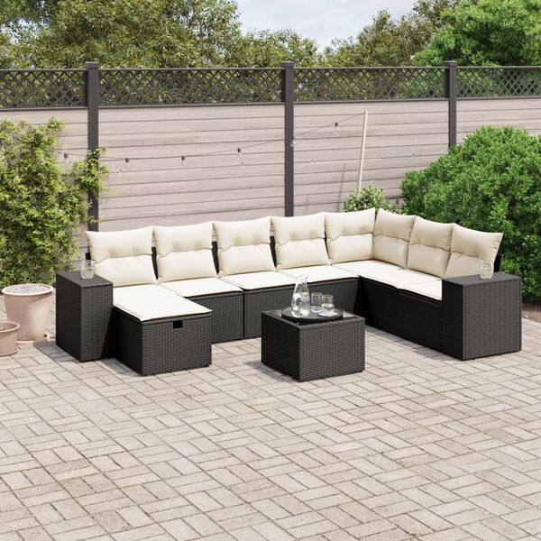 vidaXL 8-delige Loungeset met kussens poly rattan zwart
