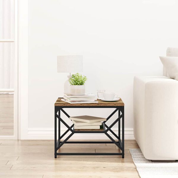 vidaXL Salontafel Oud Hout 51 x 50 x 40 cm Engineered hout en staal