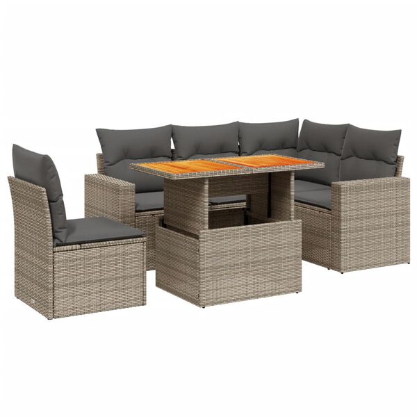 vidaXL 6-delige Loungeset met kussens poly rattan grijs