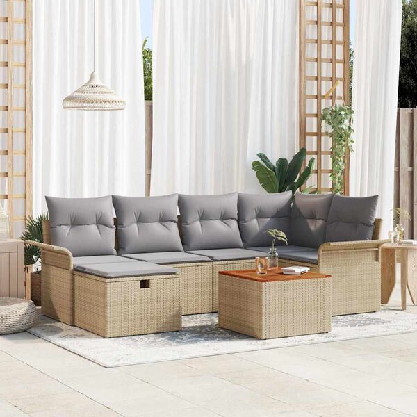 vidaXL Tuin Sofa Set met kussen met opslag 7 pcs Beige Poly riet