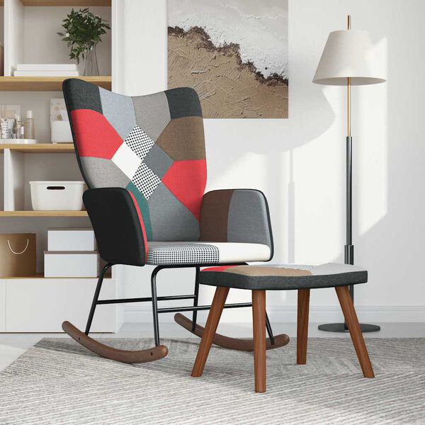 vidaXL Schommelstoel met voetenbank patchwork stof