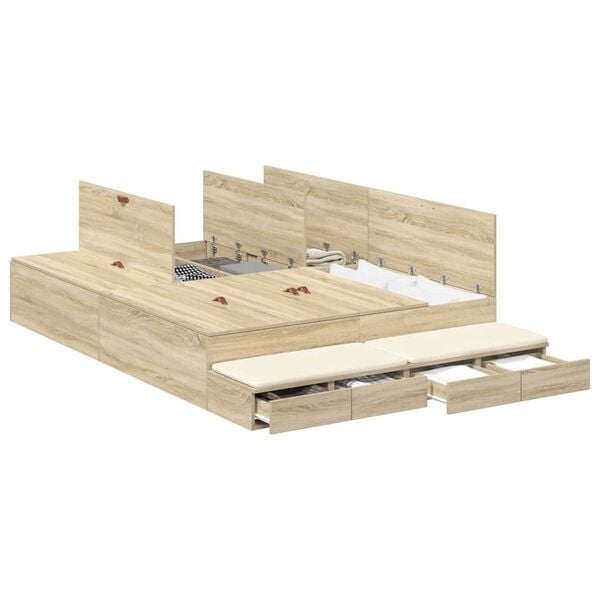 vidaXL Opbergbedframe met lade Sonoma Eiken 160 cm Bewerkt hout