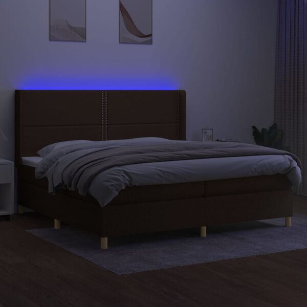vidaXL Boxspring met matras en LED stof donkerbruin 200x200 cm