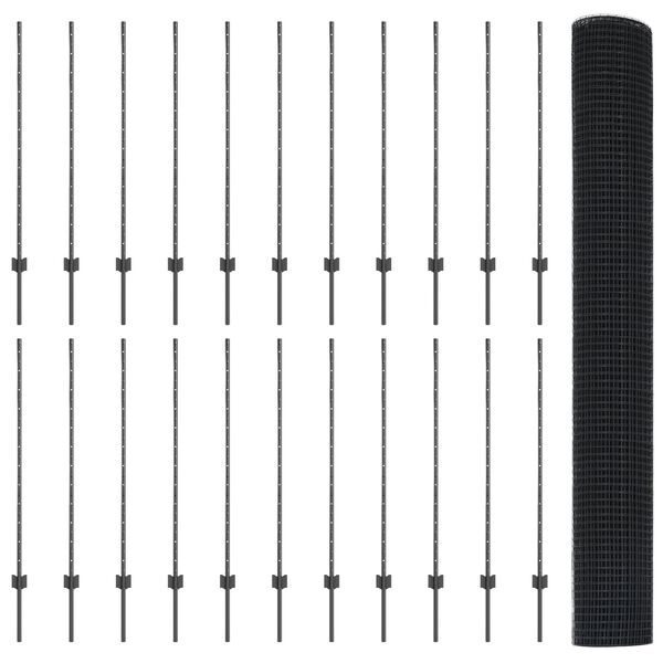 vidaXL Hek met Paal Grijs 1,2 x 50 m Staal en PVC