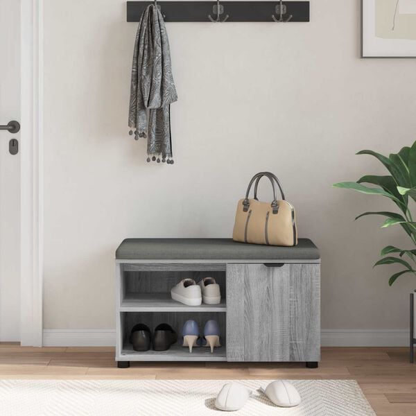 vidaXL Halbank met kussen Effen Grijs Sonoma 80 x 38 x 46 cm