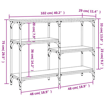 vidaXL Wandtafel 102x29x75 cm bewerkt hout bruin eikenkleur