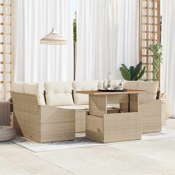 vidaXL Tuin Sofa Set met opslag 7 pcs Beige Poly riet
