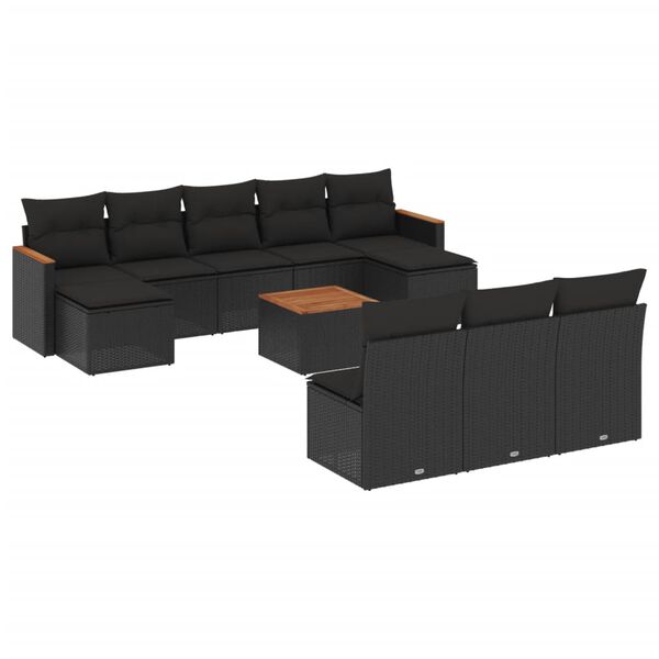 vidaXL 11-delige Loungeset met kussens poly rattan zwart