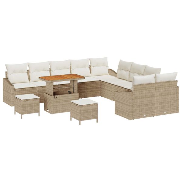vidaXL Tuinbankenset met kussen 13 pcs Beige poly rattan