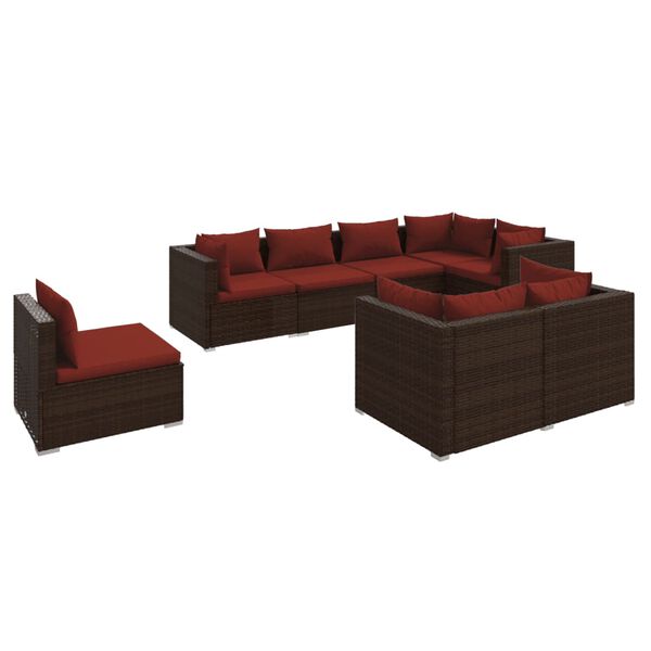 vidaXL 8-delige Loungeset met kussens poly rattan bruin