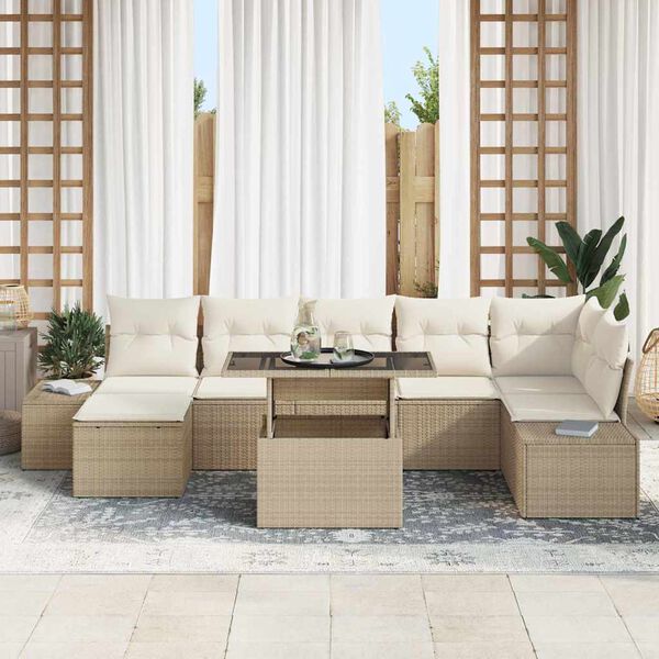 vidaXL Tuin Sofa Set met kussen 8 pcs beige en cr&egrave;mekleurig