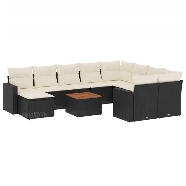 vidaXL 11-delige Loungeset met kussens poly rattan zwart