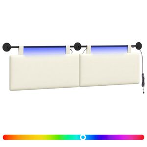 vidaXL Hangend hoofdbord Met LED-verlichting Cr&egrave;mekleurig Katoen Stof