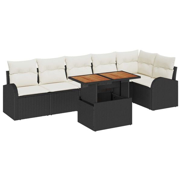 vidaXL Tuin Sofa Set met opslag 7 pcs Zwart Poly riet