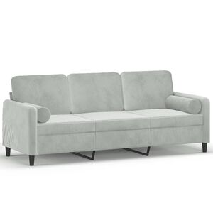vidaXL Driezitsbank met sierkussens 180 cm fluweel lichtgrijs