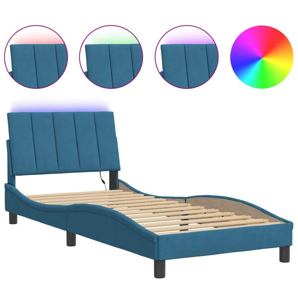 vidaXL Bedframe met LED zonder matras "Hanko" fluweel blauw 80x200 cm