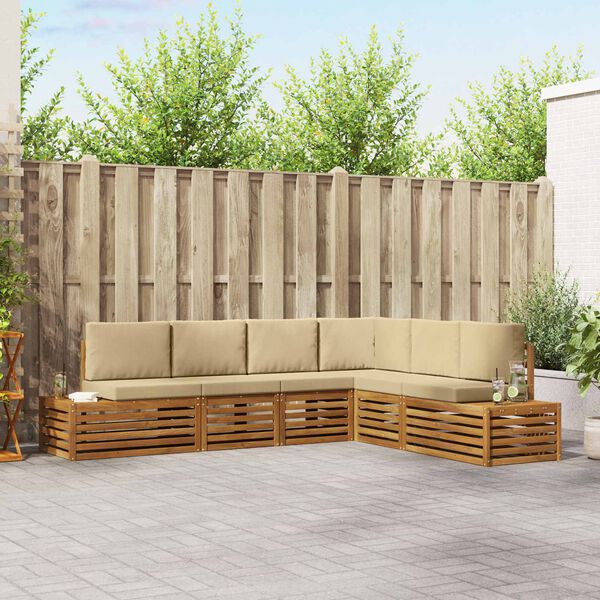 vidaXL Buiten bankenset met kussen 6 Stuk Natuurlijk en Beige