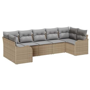 vidaXL Tuin Sofa Set met opslag 7 pcs beige en lichtgrijs Poly riet