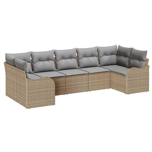 vidaXL Tuin Sofa Set met kussen 7 pcs beige en lichtgrijs Poly riet