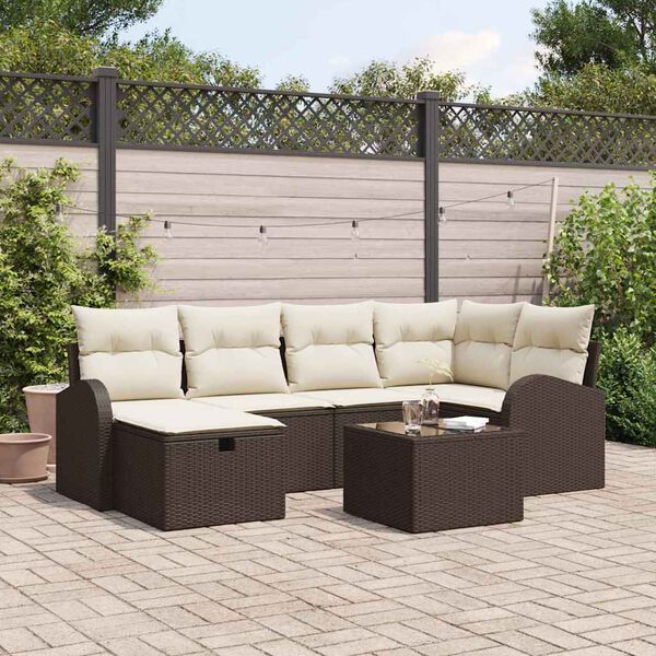 vidaXL Tuin Sofa Set met kussen met opslag 7 pcs Bruin Poly riet