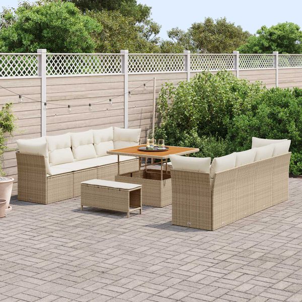 vidaXL Tuinbankenset 11 pcs Beige poly rattan