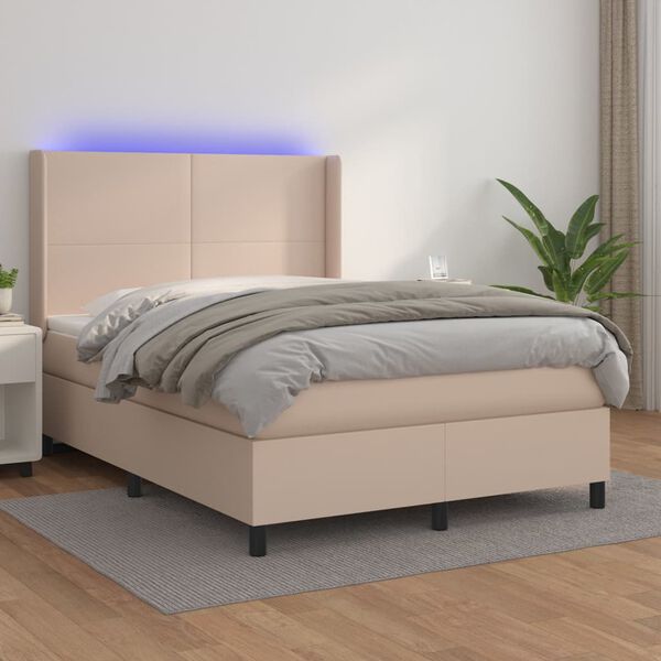 vidaXL Boxspring met matras en LED kunstleer cappuccinokleur 140x200cm