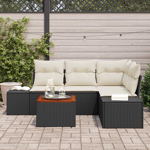 vidaXL Tuinbankenset met opslag 5 pcs Zwart en Cr&egrave;me poly rattan