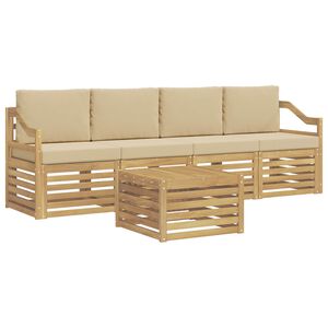 vidaXL Buiten bankenset 5 st Wit en Beige Polyester