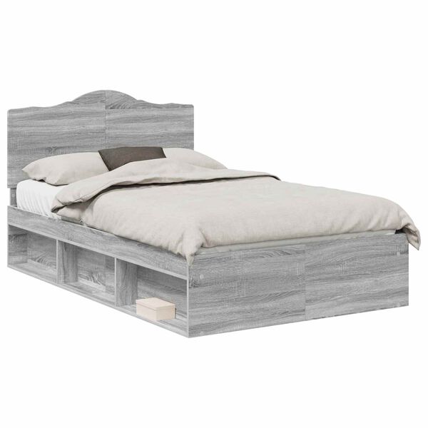 vidaXL Bedframe Grijs Sonoma 135 x 190 cm Massief grenenhout