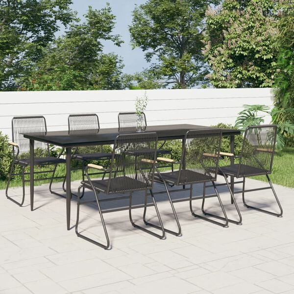 vidaXL 7-delige Tuinset PVC-rattan zwart