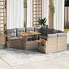 vidaXL 9-delige Loungeset met kussens poly rattan acacia beige