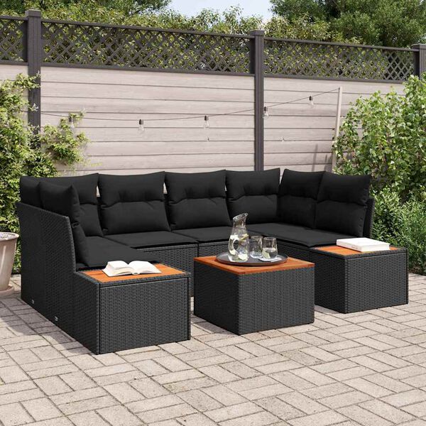 vidaXL Tuinbankenset met kussen 6 pcs Zwart Poly riet