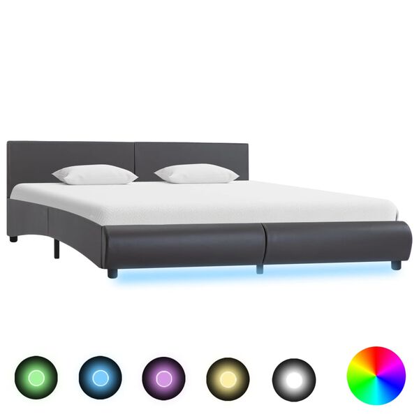 vidaXL Bedframe met LED kunstleer grijs 160x200 cm