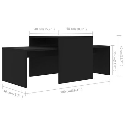 vidaXL Salontafelset 100x48x40 cm spaanplaat zwart