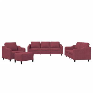 vidaXL 4-delige Loungeset met kussens stof wijnrood